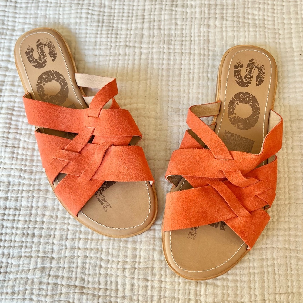 Sorel Orange Suede Slide Sandals